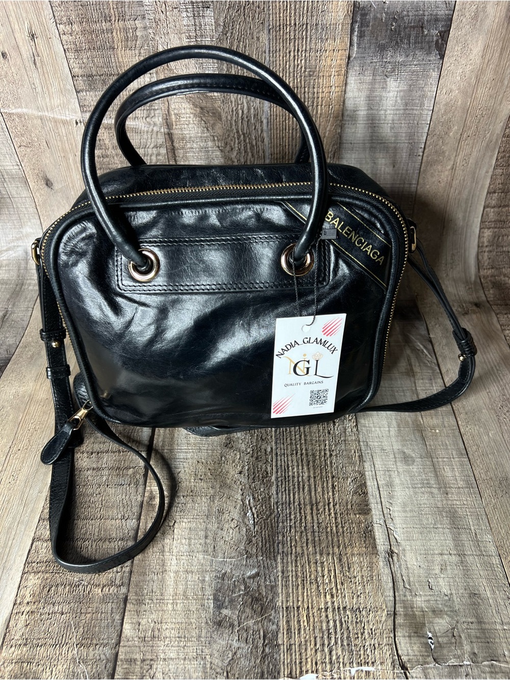 Balenciaga Black Leather Small Blanket Square Bag  Shoulder/Crossbody Tote